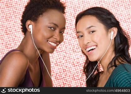 Friends sharing mp3 player