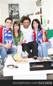 Friends supporting the Italian football team