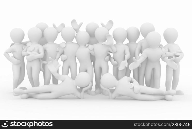 Friendship. Teamwork. Group of people on white isolated background. 3d