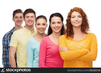 friendship, youth and people concept - group of smiling teenagers
