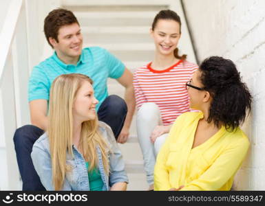 frienship and education concept - smiling teenagers hanging out