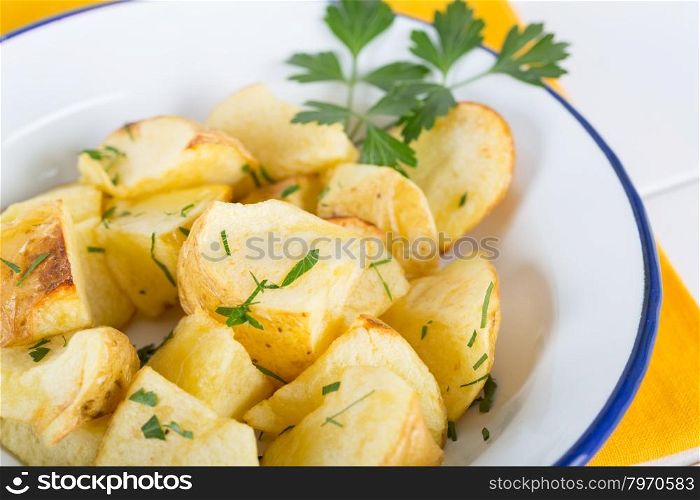 Fries seasoned with pepper and parsley and salt