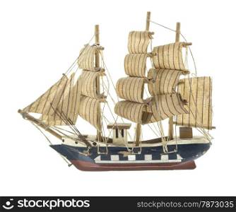 Frigate ship toy model . Frigate ship toy model isolated over the white background