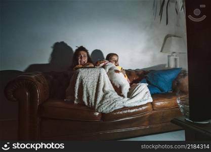frightened kids watching movie