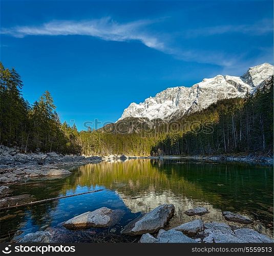 Frillensee (small lake near Eibsee) and Zugspitze - the highest mountain in Germany