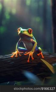 Frog in the forest closeup. Generative AI. High quality illustration. Frog in the forest closeup. Generative AI