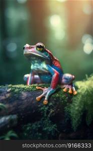 Frog in the forest closeup. Generative AI. High quality illustration. Frog in the forest closeup. Generative AI