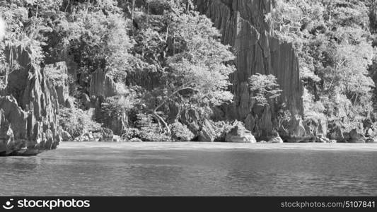 from a boat in philippines snake island near el nido palawan beautiful panorama coastline sea and rock