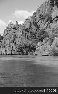 from a boat in philippines snake island near el nido palawan beautiful panorama coastline sea and rock