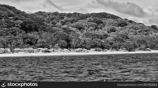 from a boat in philippines snake island near el nido palawan beautiful panorama coastline sea and rock