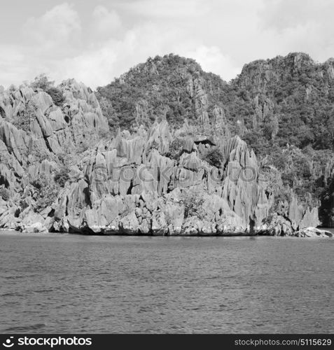 from a boat in philippines snake island near el nido palawan beautiful panorama coastline sea and rock