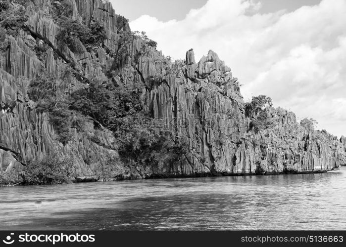 from a boat in philippines snake island near el nido palawan beautiful panorama coastline sea and rock