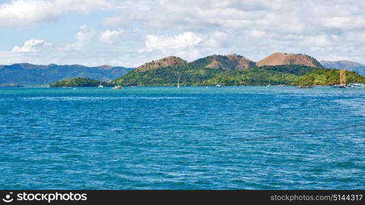 from a boat in philippines snake island near el nido palawan beautiful panorama coastline sea and rock