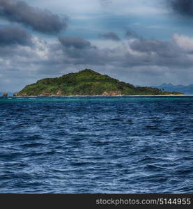 from a boat in philippines snake island near el nido palawan beautiful panorama coastline sea and rock