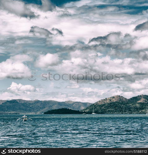 from a boat in philippines snake island near el nido palawan beautiful panorama coastline sea and rock