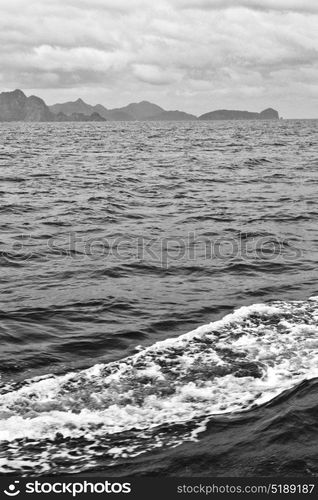 from a boat in philippines snake island near el nido palawan beautiful panorama coastline sea and rock