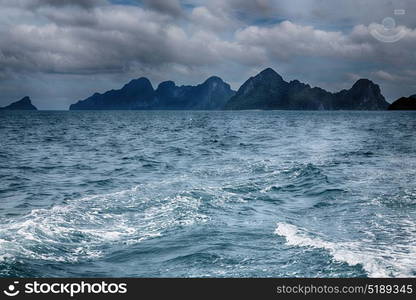 from a boat in philippines snake island near el nido palawan beautiful panorama coastline sea and rock