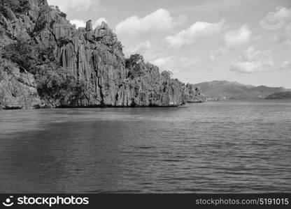 from a boat in philippines snake island near el nido palawan beautiful panorama coastline sea and rock