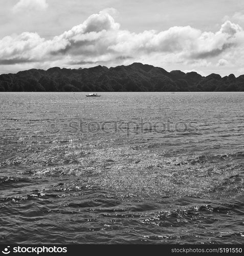 from a boat in philippines snake island near el nido palawan beautiful panorama coastline sea and rock