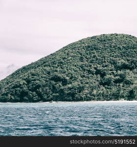 from a boat in philippines snake island near el nido palawan beautiful panorama coastline sea and rock