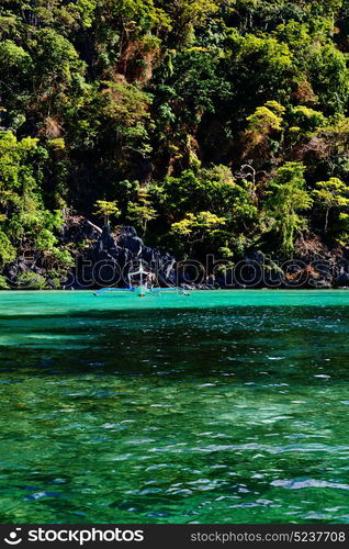 from a boat in philippines snake island near el nido palawan beautiful panorama coastline sea and rock