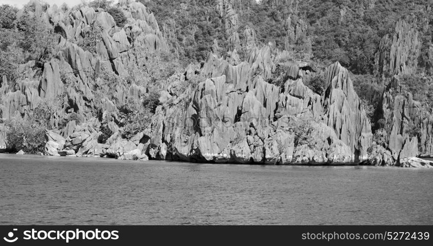 from a boat in philippines snake island near el nido palawan beautiful panorama coastline sea and rock