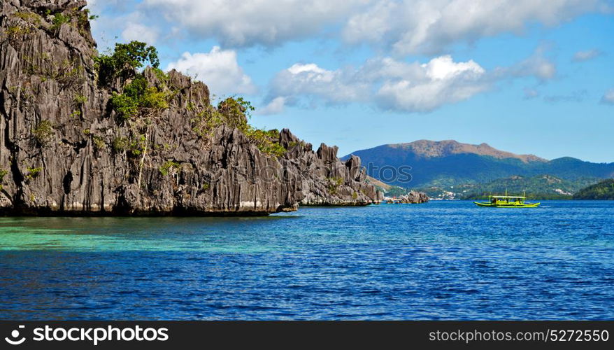 from a boat in philippines snake island near el nido palawan beautiful panorama coastline sea and rock