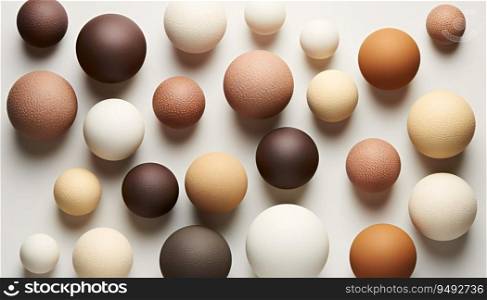 From above, arranged spheres in different skin colours