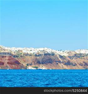 from boat in europe greece santorini island house and rocks the sky