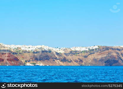 from boat in europe greece santorini island house and rocks the sky