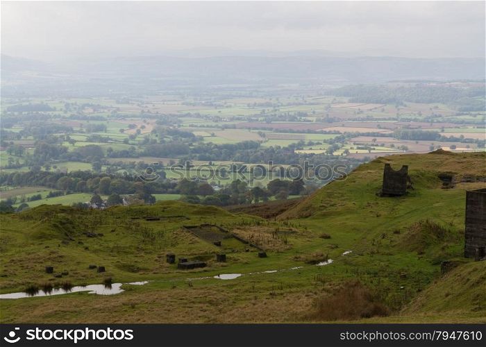 From Summit of Clee Hill flat land near Ludlow, Shropshire, England, United Kingdom