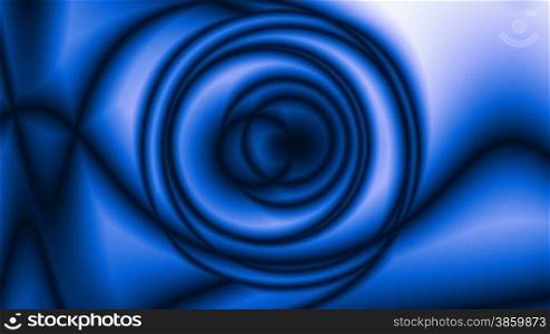 From the center on a blue background rings scatter and distorted. The background flickers blue, white and black color.