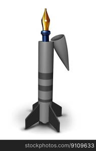 From War to peace as a diplomacy concept with a missile bomb and a pen as a metaphor for negotiating through dialogue and reconciliation with 3D illustration elements.