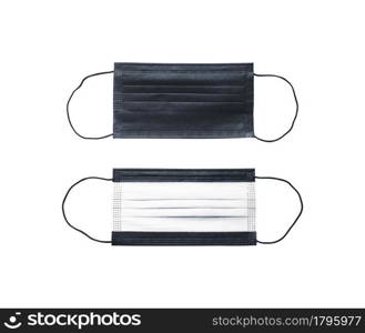 Front and back of surgical face mask with ear strap on white background