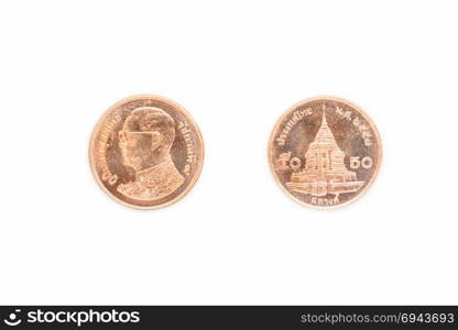 Front and back of Thai coin 50 satang.