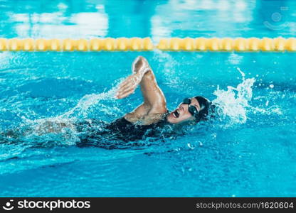 Front crawl swimmer in the pool