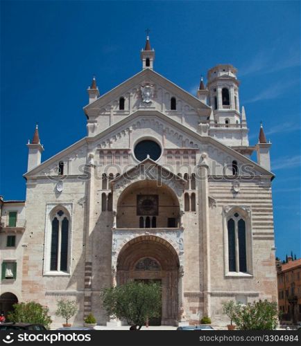 Front elevation of the Cathedral of St Maria Assunta in Verona Italy