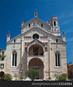 Front elevation of the Cathedral of St Maria Assunta in Verona Italy