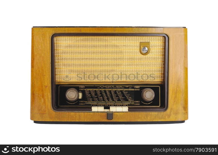 Front of an old retro radio isolated on white