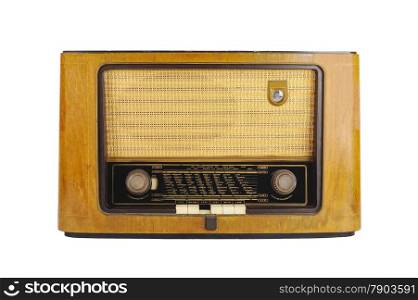 Front of an old retro radio isolated on white