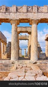 Front of Temple of Aphaea near Agia Marina town in Aegina Island, Saronic Islands, Greece