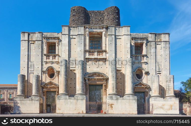 Front of The Church of San Nicolo (Chiesa di San Nicolo l`Arena), Catania, Sicily, Italy