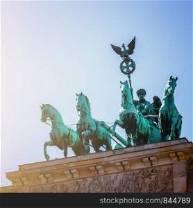 Front picture of the Brandenburger Gate in Berlin, Germany in summer time.