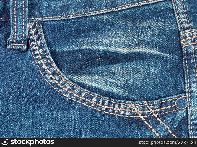 Front pocket with a seam on the blue jeans
