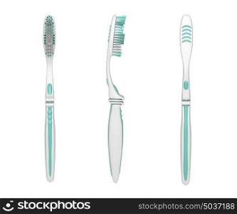 Front, side and back view of toothbrush isolated on white