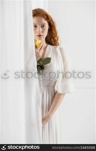 front view alluring woman posing with spring flower 3