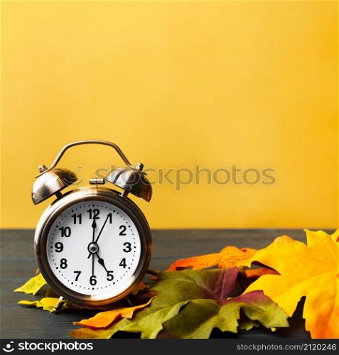front view autumn decoration with yellow background