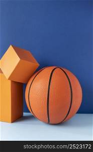 front view basketball with shapes copy space