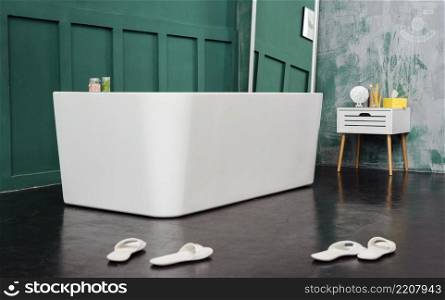 front view bathroom with mirror slippers