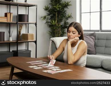 front view beautiful woman with cards 2
